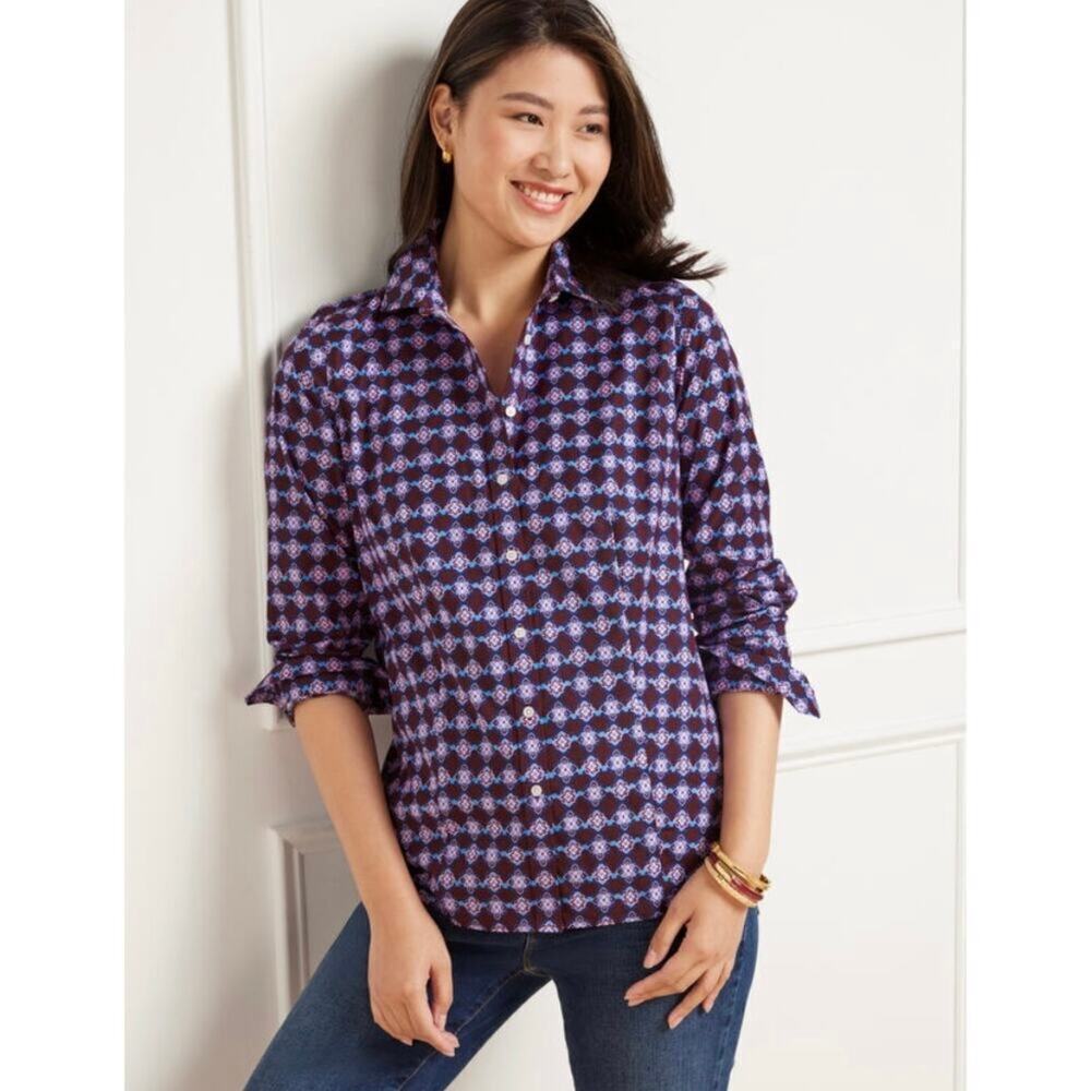Talbots Non-Iron Perfect Button Up Shirt Paisley‎ Foulard 8 Purple Cotton
